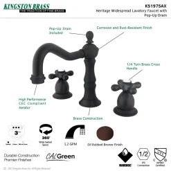 Kingston Brass Heritage Cross-Handle 8-Inch Widespread Bathroom Faucet