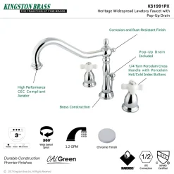 Kingston Brass Heritage Cross-Handle 3-Hole 8-Inch Widespread Bathroom Faucet