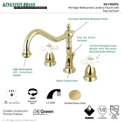 Kingston Brass Heritage Cross-Handle 3-Hole 8-Inch Widespread Bathroom Faucet