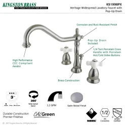 Kingston Brass Heritage Cross-Handle 3-Hole 8-Inch Widespread Bathroom Faucet