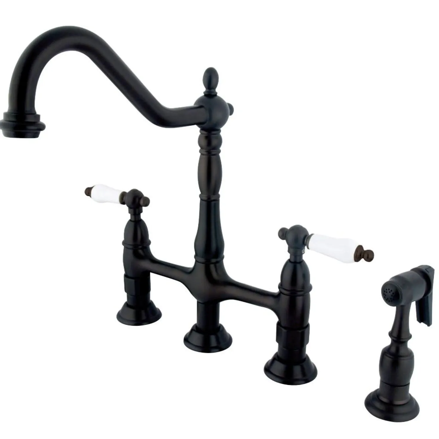 Kingston Brass Heritage Deck Mount 8-Inch Bridge Kitchen Faucet with Brass Sprayer