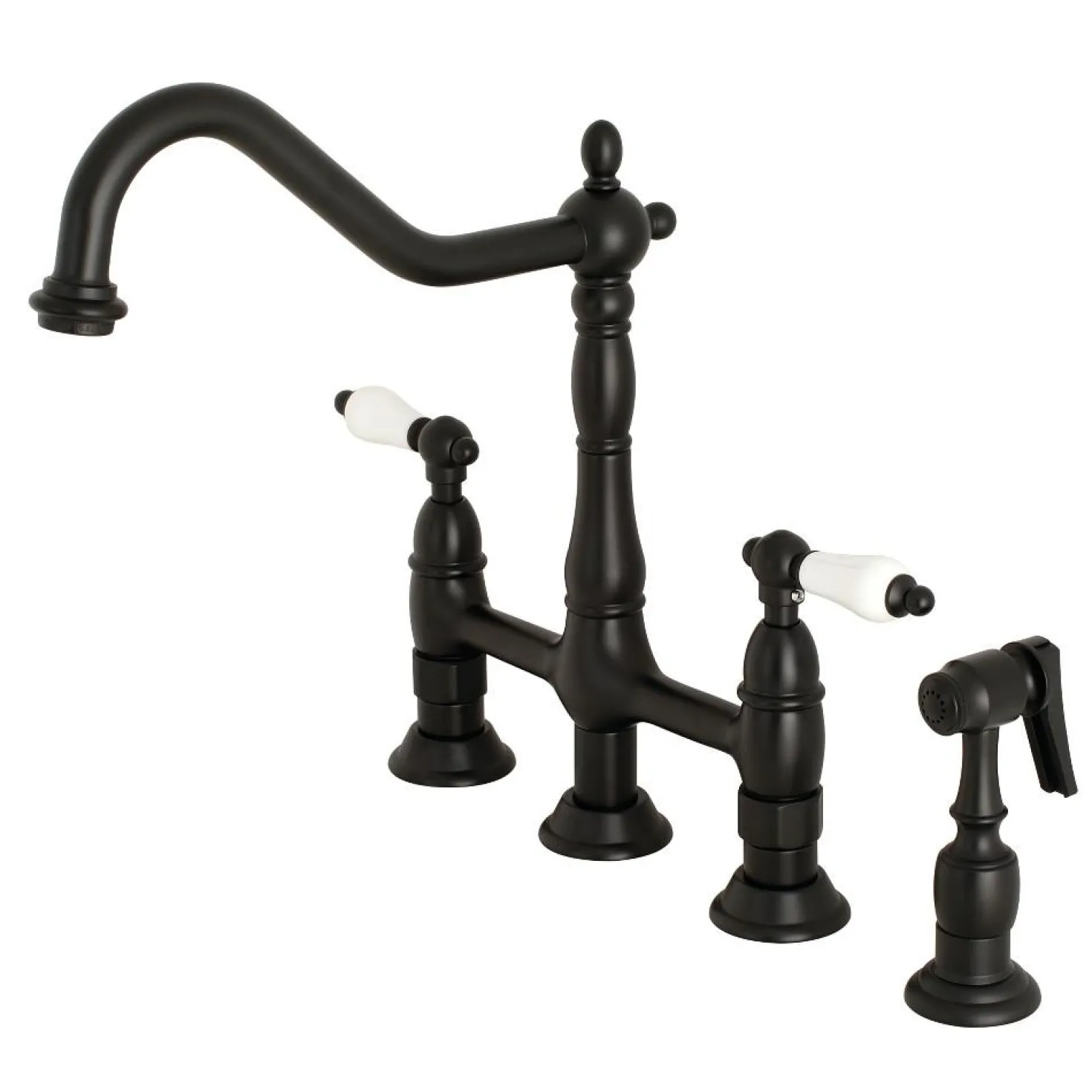 Kingston Brass Heritage Deck Mount 8-Inch Bridge Kitchen Faucet with Brass Sprayer