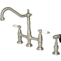 Kingston Brass Heritage Deck Mount 8-Inch Bridge Kitchen Faucet with Brass Sprayer