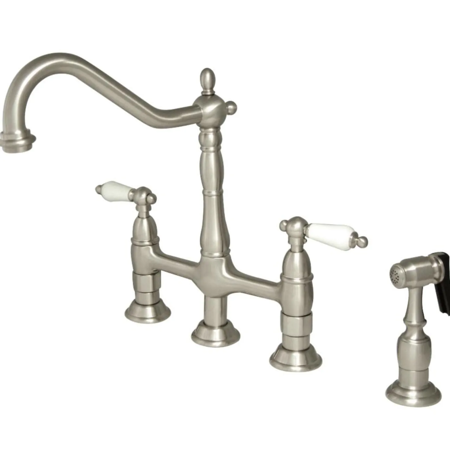 Kingston Brass Heritage Deck Mount 8-Inch Bridge Kitchen Faucet with Brass Sprayer
