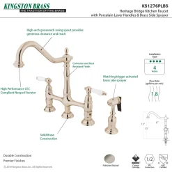 Kingston Brass Heritage Deck Mount 8-Inch Bridge Kitchen Faucet with Brass Sprayer