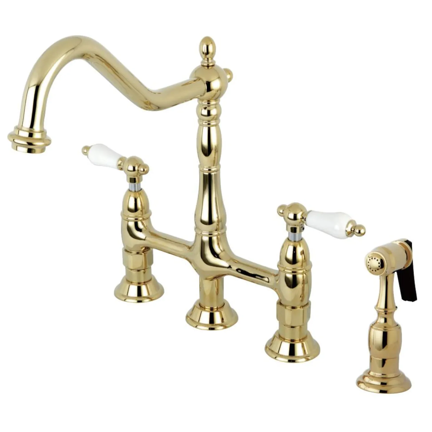 Kingston Brass Heritage Deck Mount 8-Inch Bridge Kitchen Faucet with Brass Sprayer
