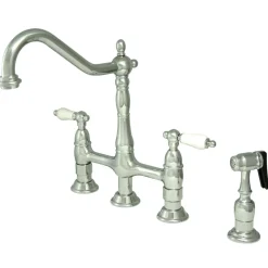 Kingston Brass Heritage Deck Mount 8-Inch Bridge Kitchen Faucet with Brass Sprayer