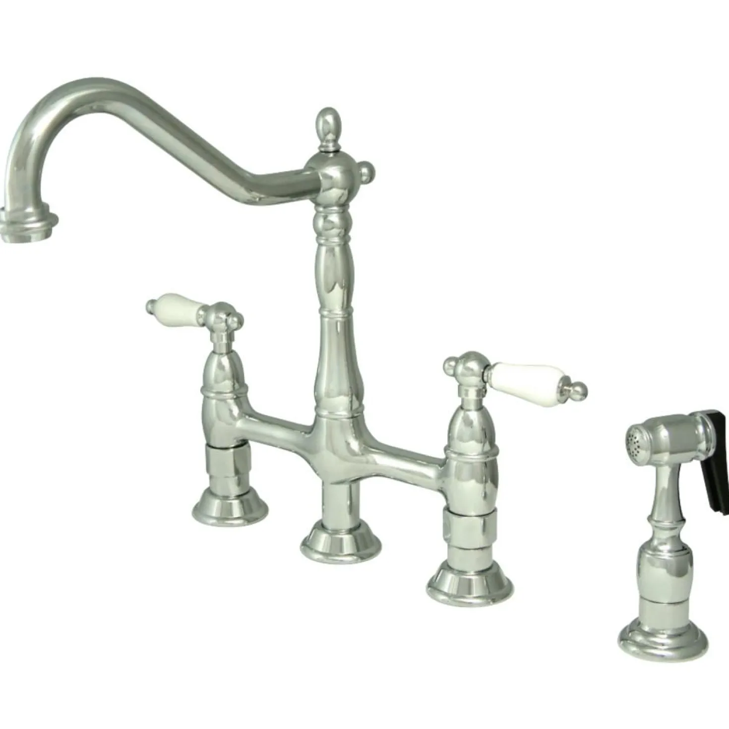 Kingston Brass Heritage Deck Mount 8-Inch Bridge Kitchen Faucet with Brass Sprayer