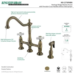 Kingston Brass Heritage Deck Mount 8" Bridge Kitchen Faucet with Brass Sprayer