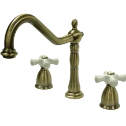 Kingston Brass Heritage Deck Mount Widespread 3-Hole Kitchen Faucet