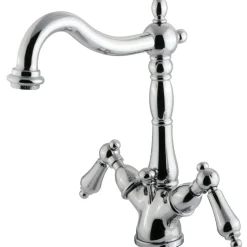 Kingston Brass Heritage Deck Mount 4-Inch Centerset Bathroom Faucet with Pop-Up Drain