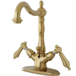 Kingston Brass Heritage Deck Mount 4-Inch Centerset Bathroom Faucet with Pop-Up Drain