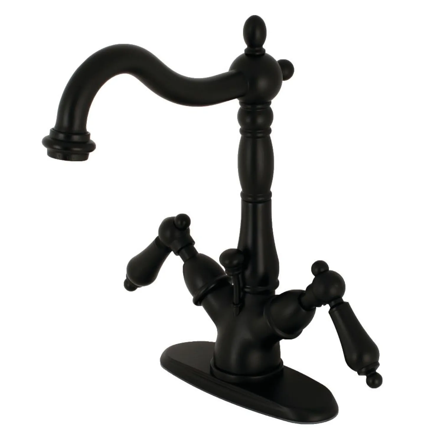 Kingston Brass Heritage Deck Mount 4-Inch Centerset Bathroom Faucet with Pop-Up Drain
