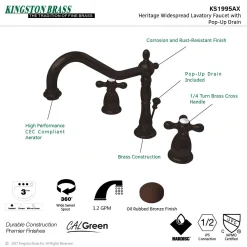 Kingston Brass Heritage Deck Mount 8-Inch Widespread Bathroom Faucet with Brass Pop-Up