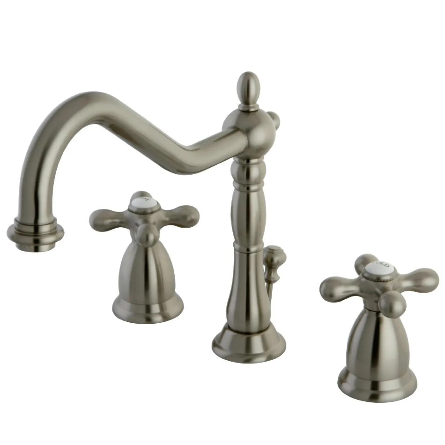 Kingston Brass Heritage Deck Mount 8-Inch Widespread Bathroom Faucet with Brass Pop-Up