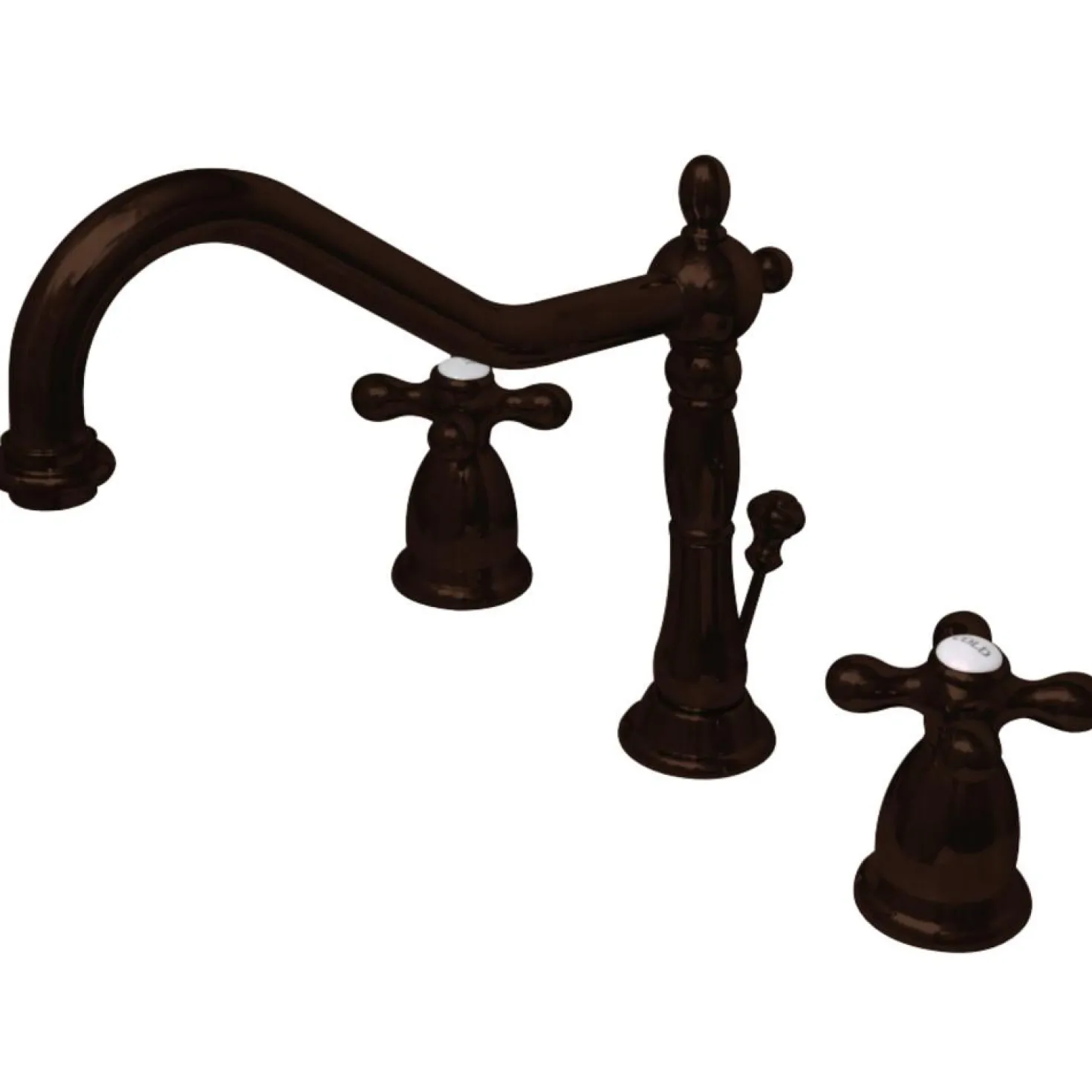 Kingston Brass Heritage Deck Mount 8-Inch Widespread Bathroom Faucet with Brass Pop-Up