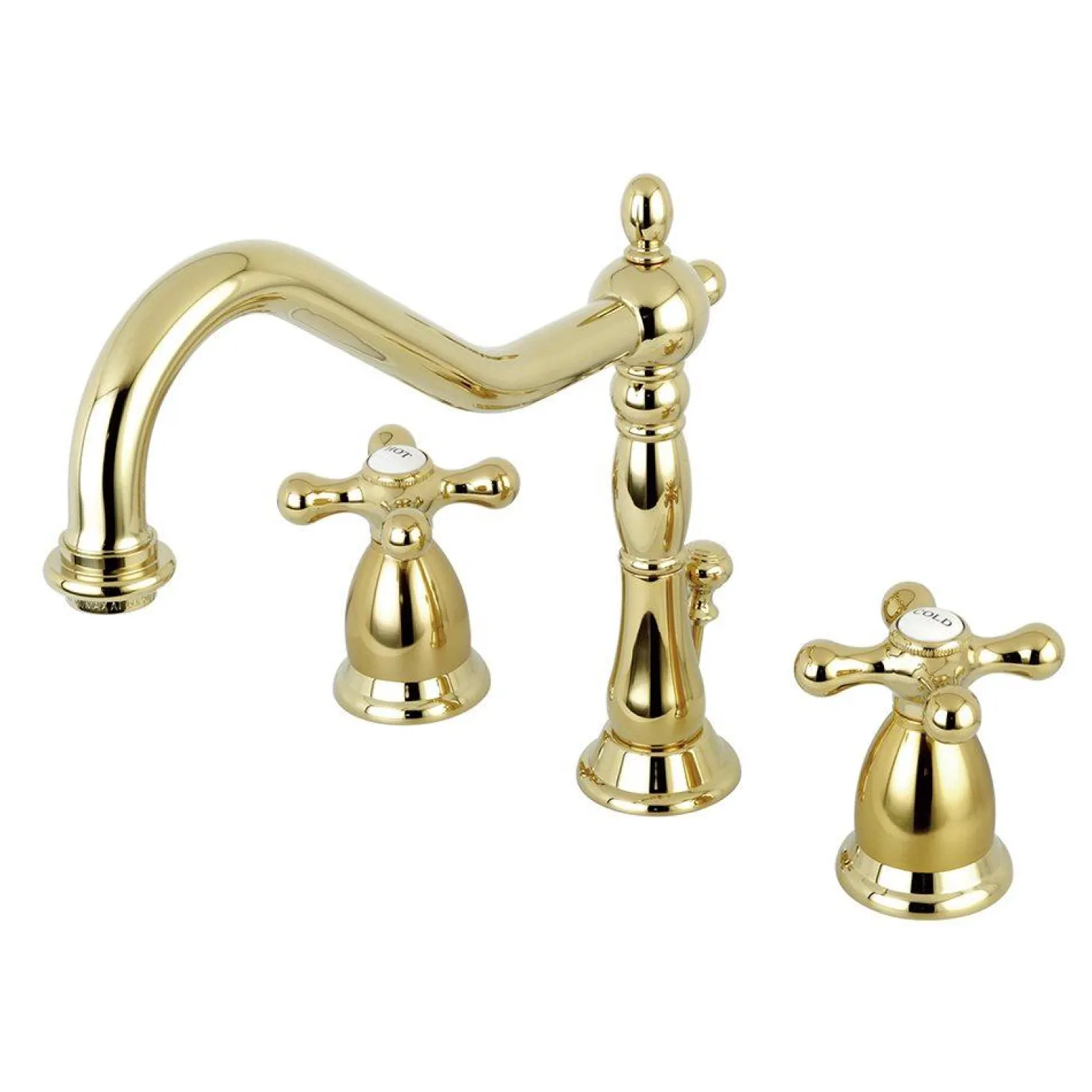 Kingston Brass Heritage Deck Mount 8-Inch Widespread Bathroom Faucet with Brass Pop-Up