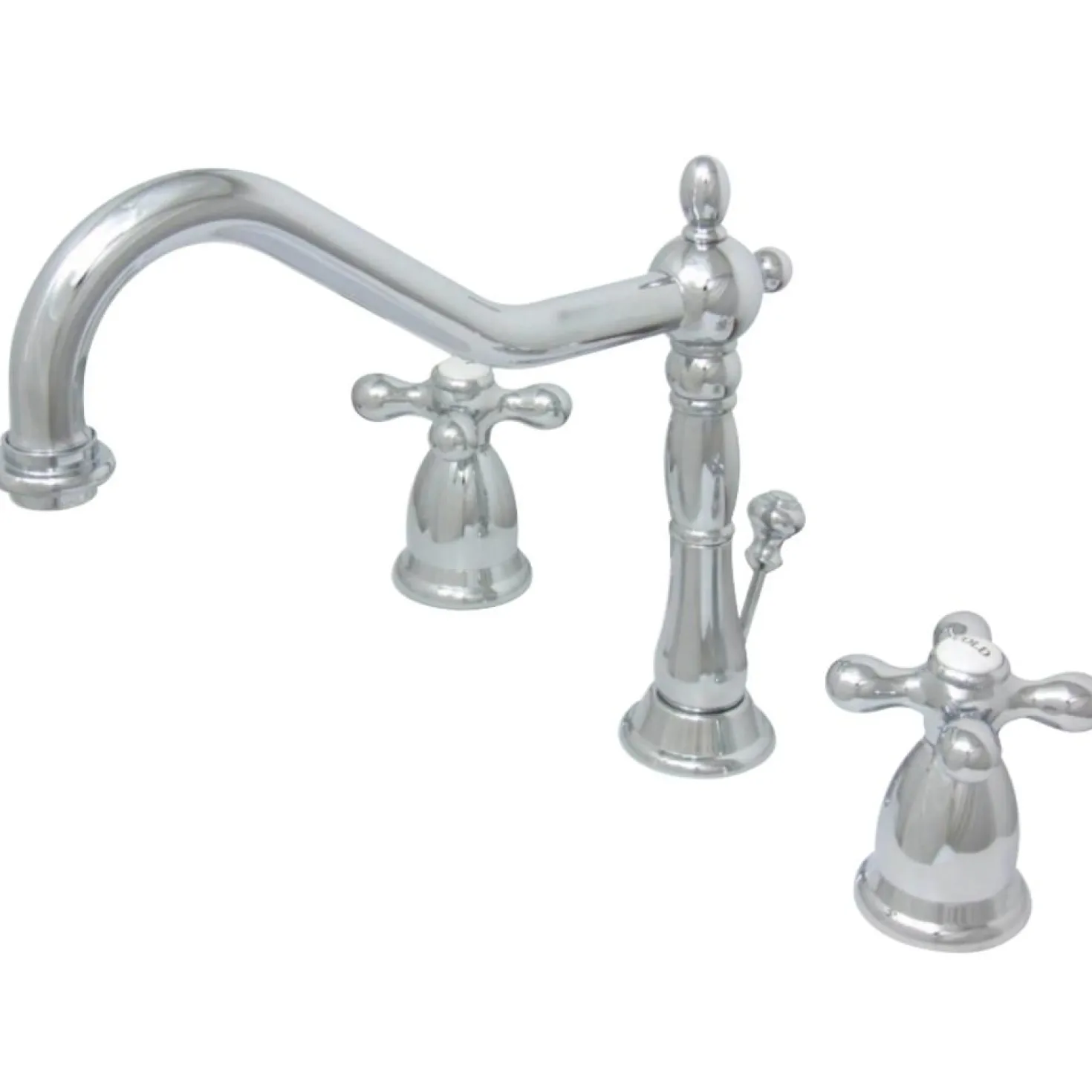 Kingston Brass Heritage Deck Mount 8-Inch Widespread Bathroom Faucet with Brass Pop-Up