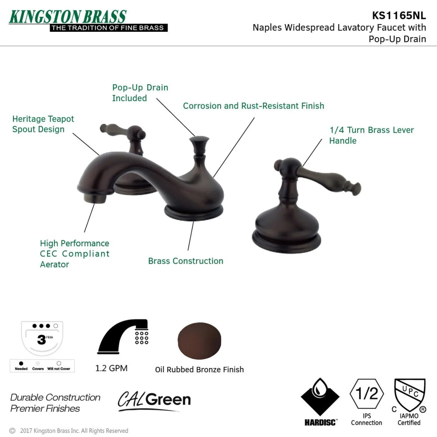 Kingston Brass Heritage Deck Mount 8" Widespread Bathroom Faucet