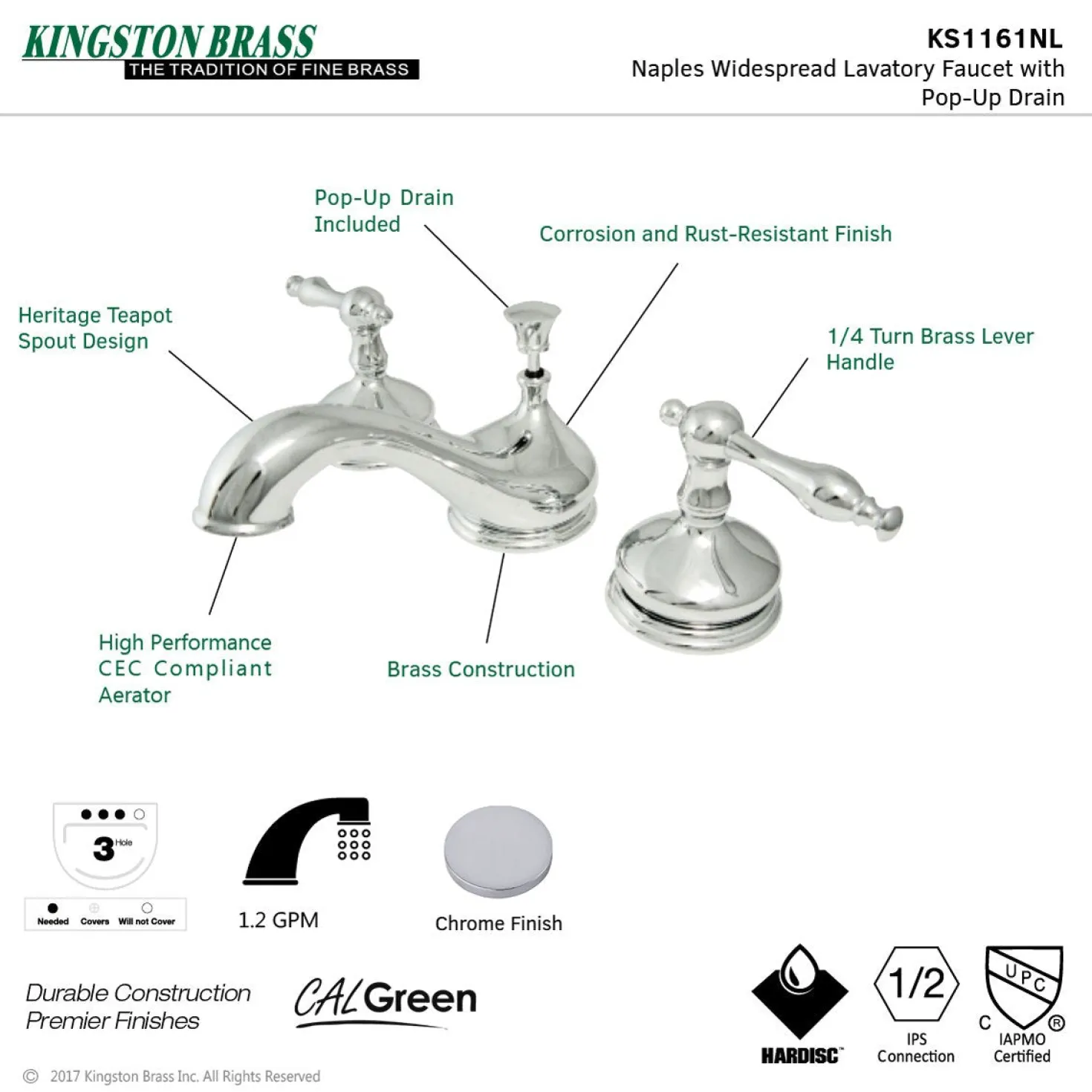 Kingston Brass Heritage Deck Mount 8" Widespread Bathroom Faucet