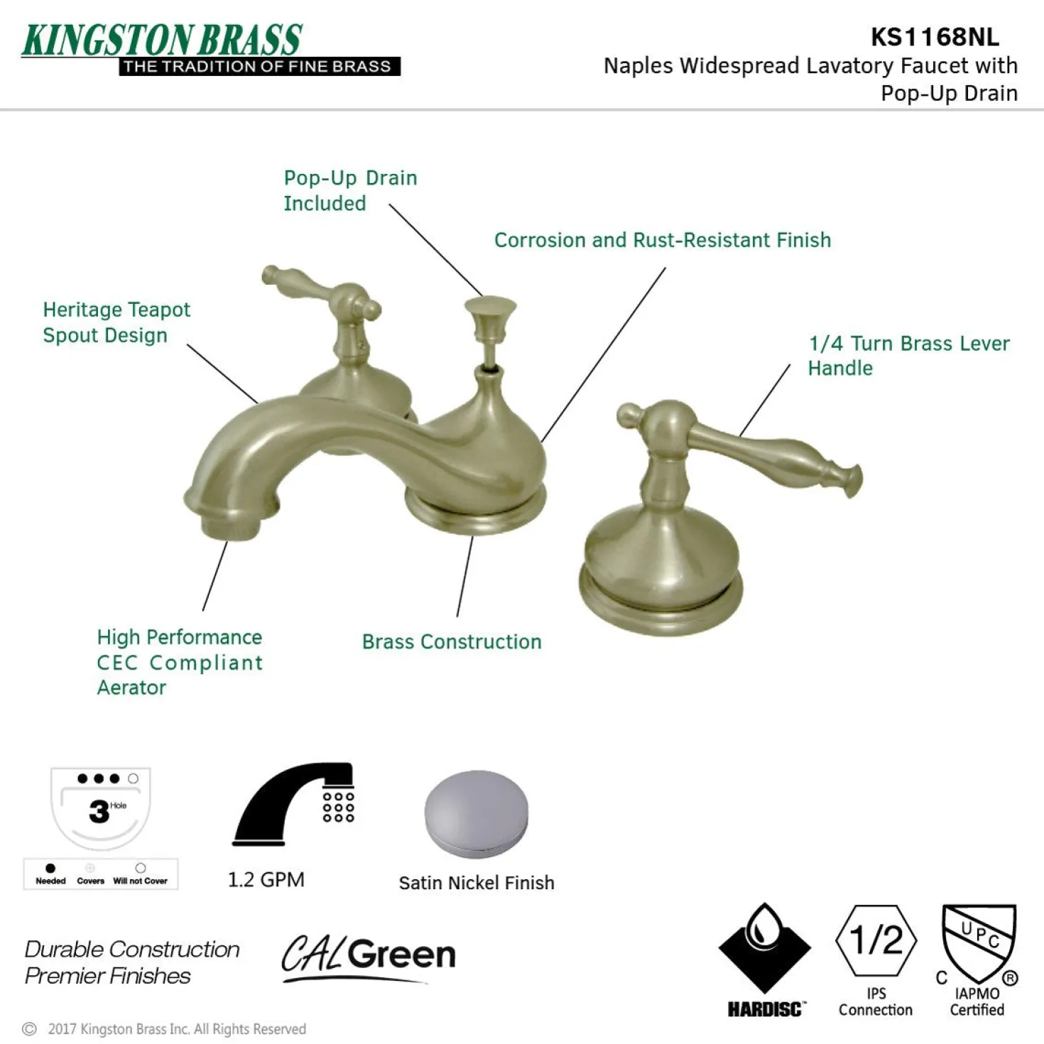 Kingston Brass Heritage Deck Mount 8" Widespread Bathroom Faucet
