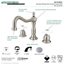 Kingston Brass Heritage Deck Mount 3-Hole 8-Inch Widespread Bathroom Faucet