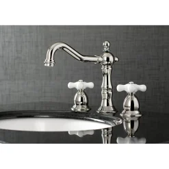 Kingston Brass Heritage Deck Mount 3-Hole 8-Inch Widespread Bathroom Faucet