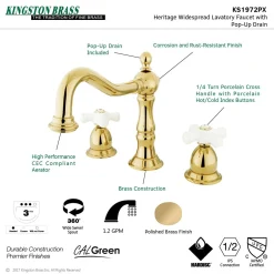 Kingston Brass Heritage Deck Mount 3-Hole 8-Inch Widespread Bathroom Faucet