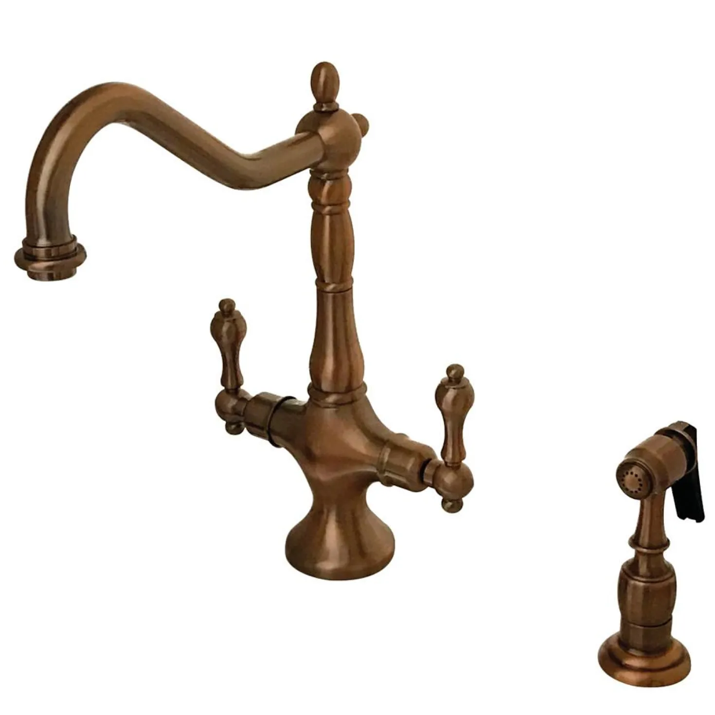 Kingston Brass Heritage 2-Handle Kitchen Faucet with Brass Sprayer