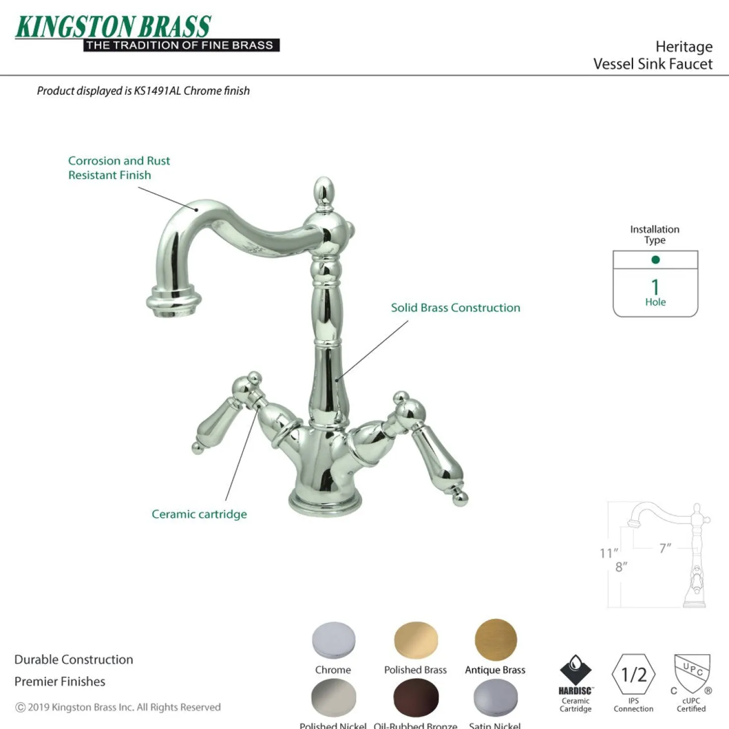 Kingston Brass Heritage 2-Handle Vessel Sink Faucet