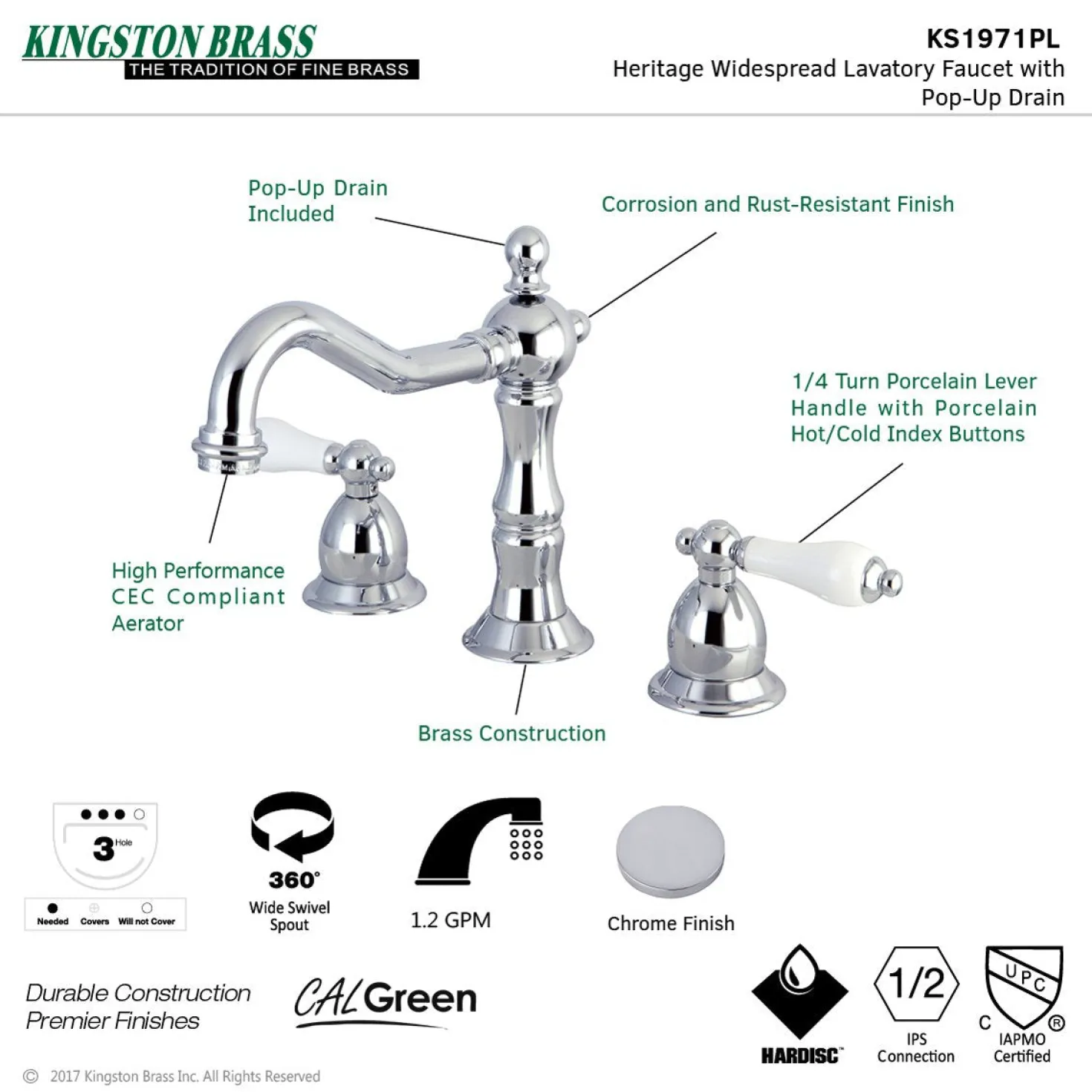 Kingston Brass Heritage 2-Handle 8-Inch Widespread Bathroom Faucet