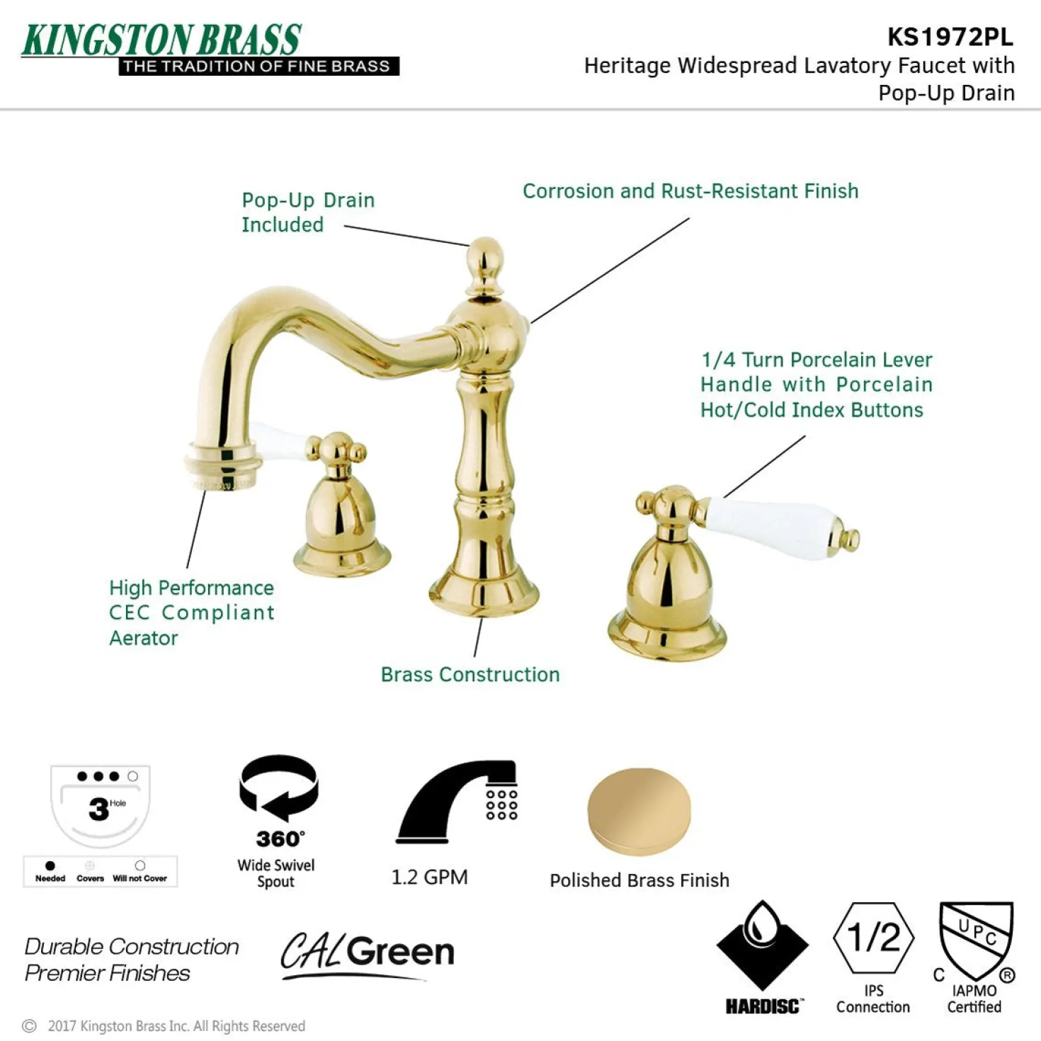 Kingston Brass Heritage 2-Handle 8-Inch Widespread Bathroom Faucet