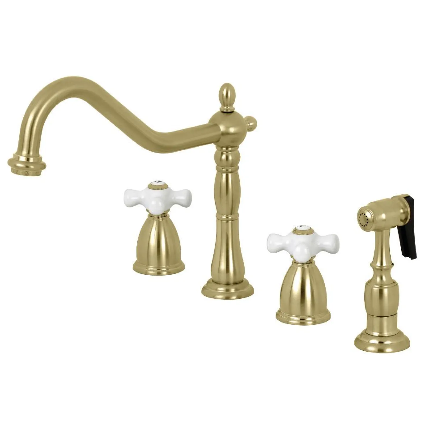Kingston Brass Heritage 4-Hole Widespread Kitchen Faucet with Brass Sprayer