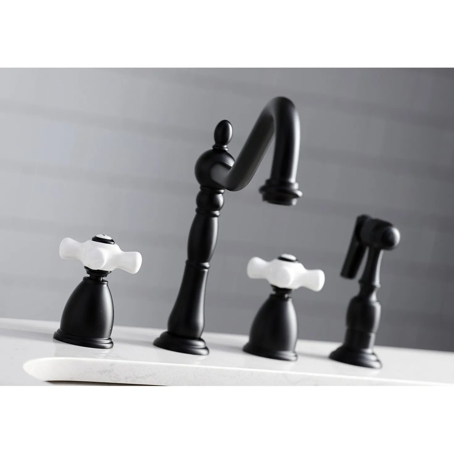 Kingston Brass Heritage 4-Hole Widespread Kitchen Faucet with Brass Sprayer