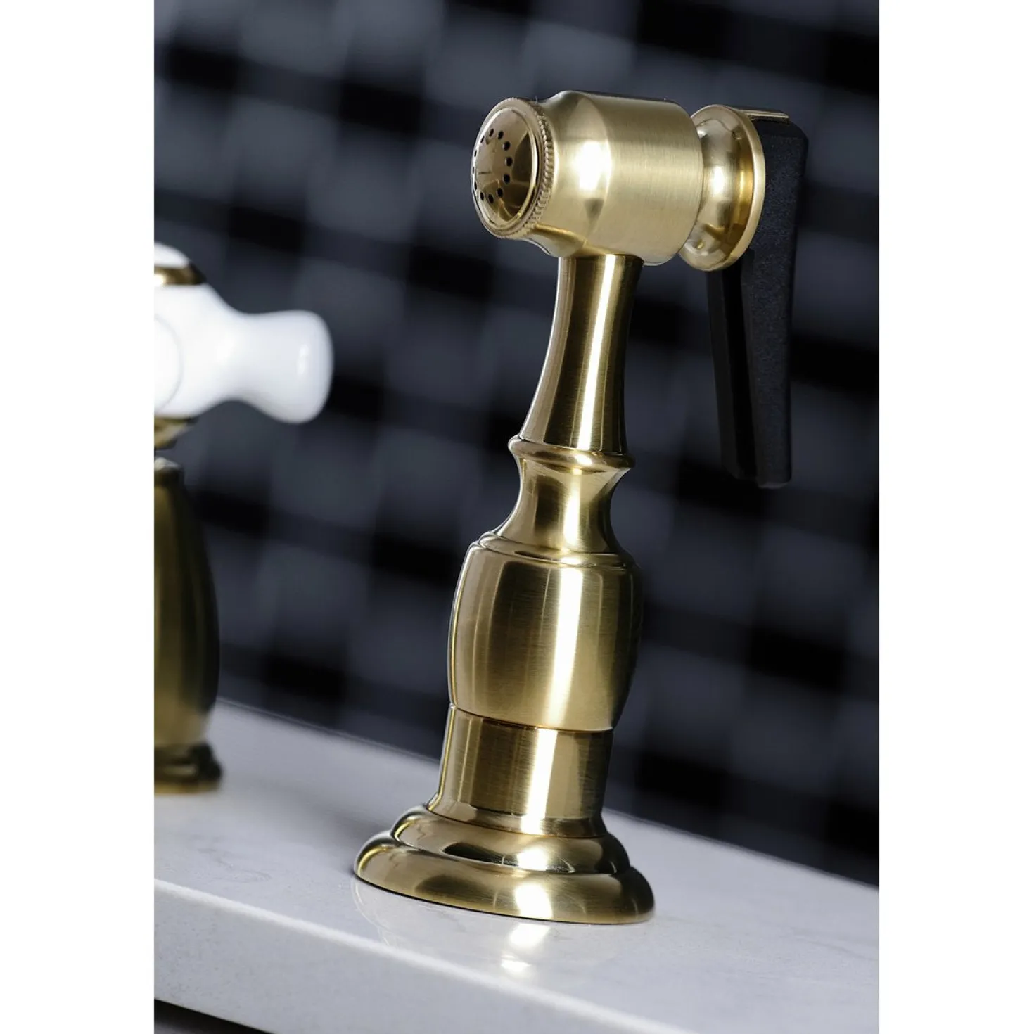 Kingston Brass Heritage 4-Hole Widespread Kitchen Faucet with Brass Sprayer