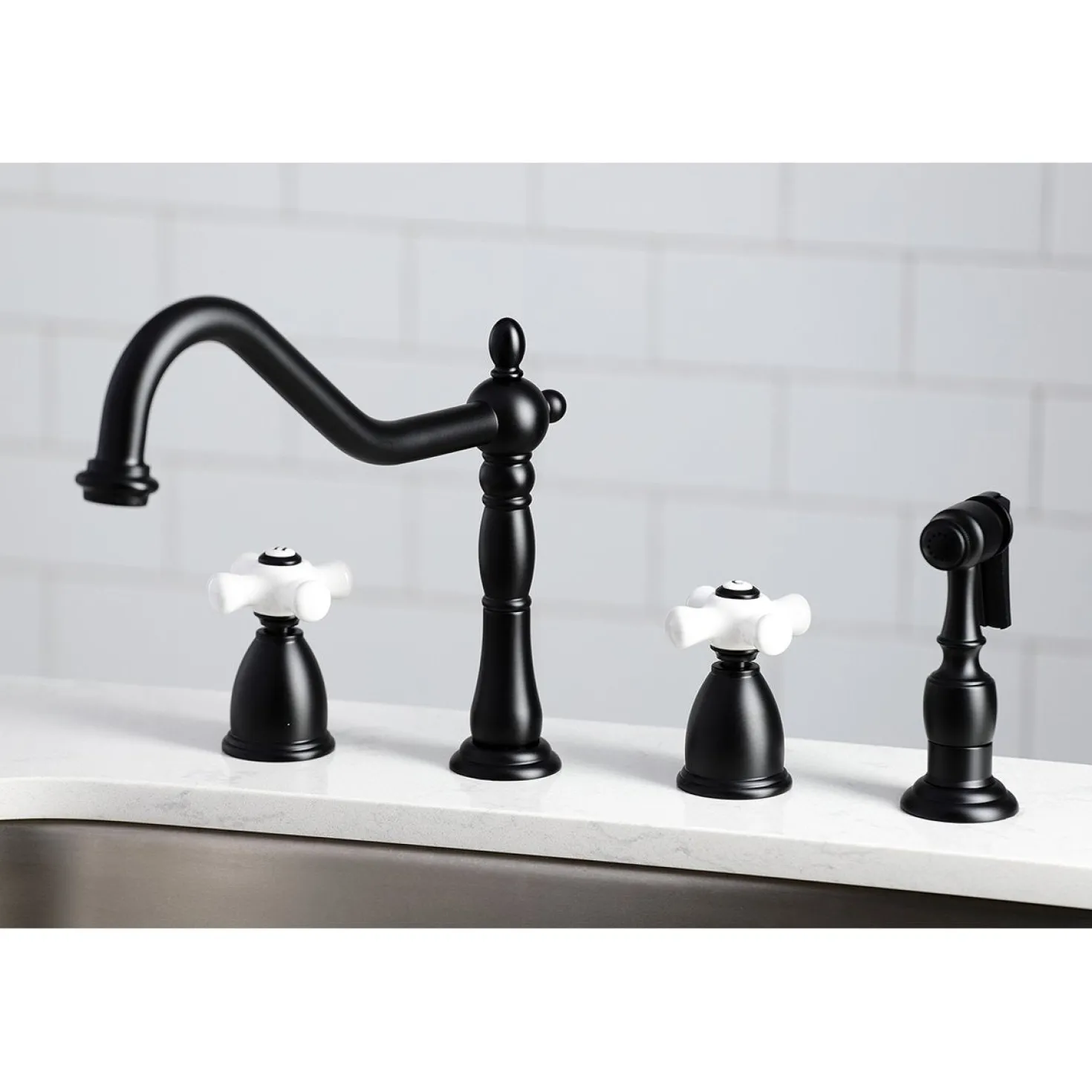 Kingston Brass Heritage 4-Hole Widespread Kitchen Faucet with Brass Sprayer