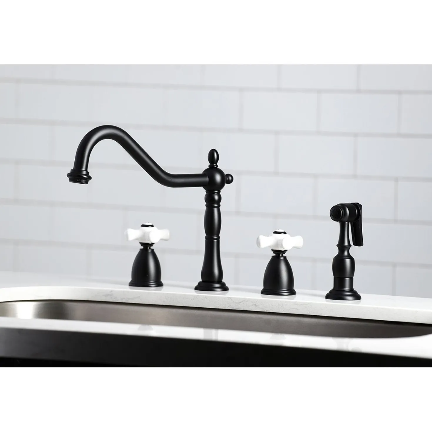 Kingston Brass Heritage 4-Hole Widespread Kitchen Faucet with Brass Sprayer