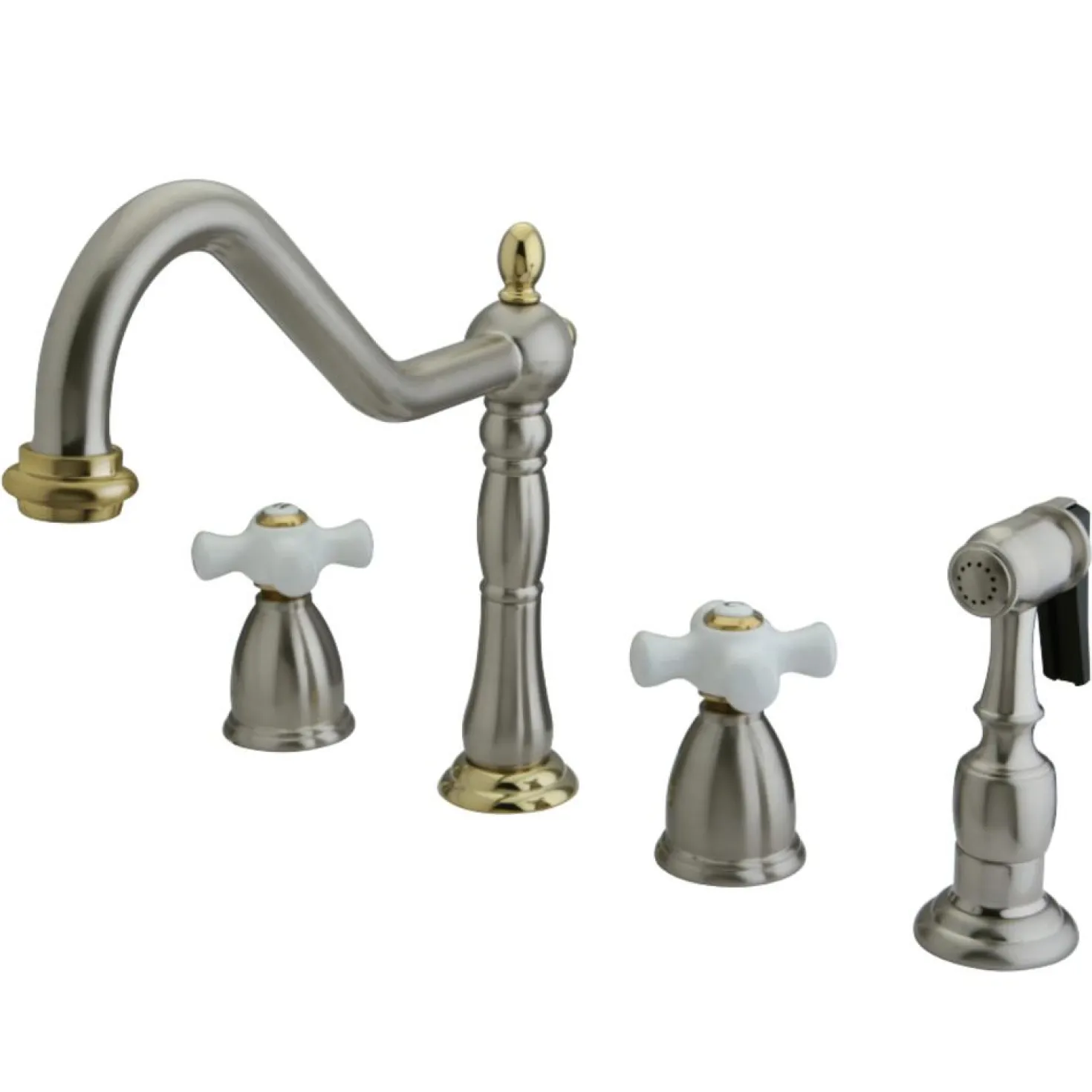 Kingston Brass Heritage 4-Hole Widespread Kitchen Faucet with Brass Sprayer