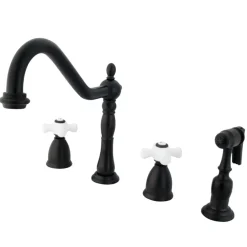Kingston Brass Heritage 4-Hole Widespread Kitchen Faucet with Brass Sprayer