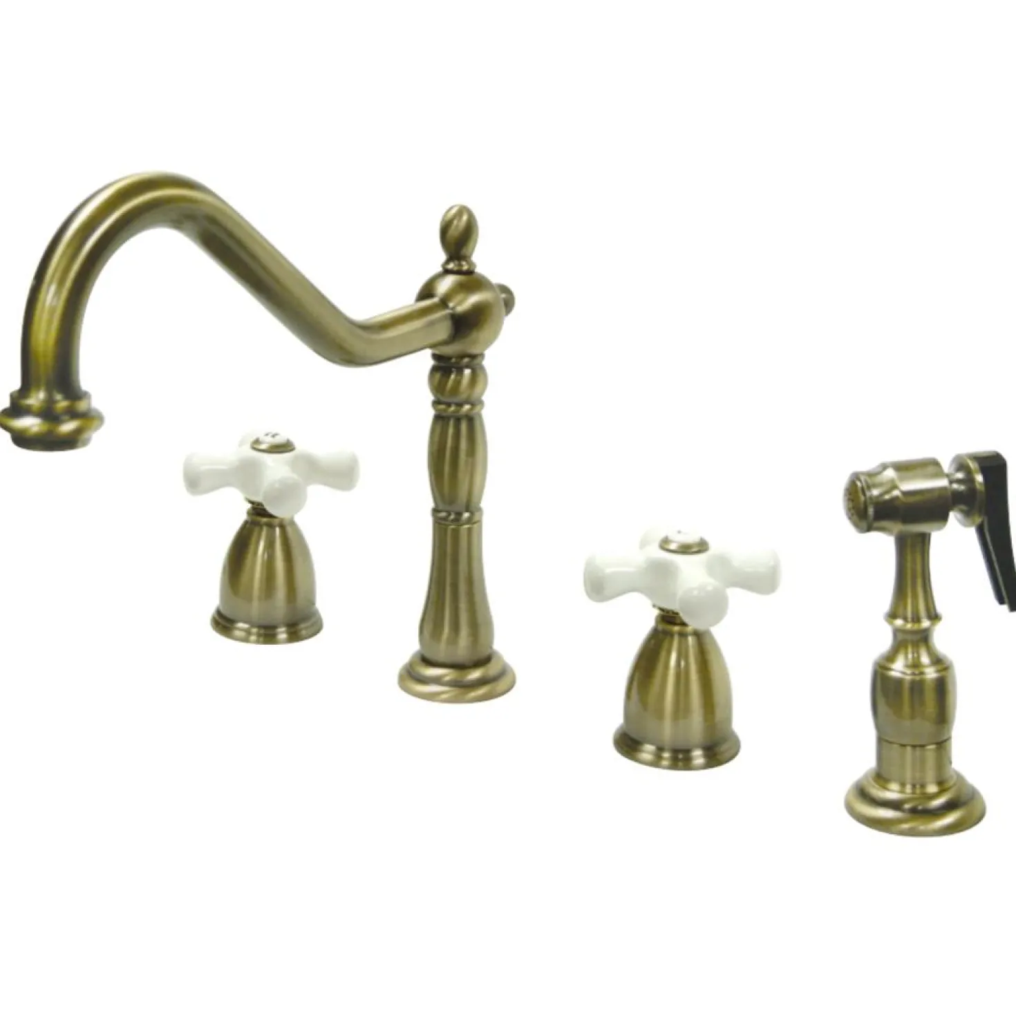 Kingston Brass Heritage 4-Hole Widespread Kitchen Faucet with Brass Sprayer