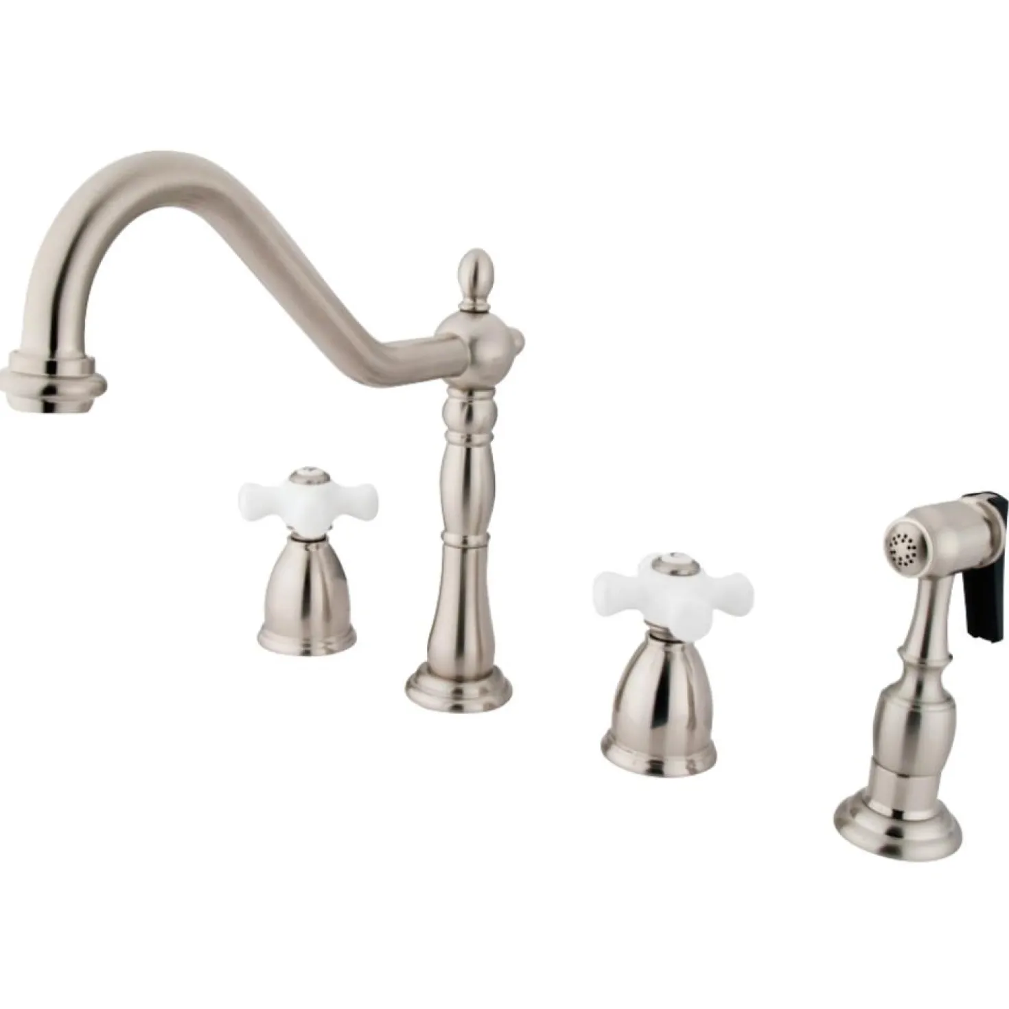 Kingston Brass Heritage 4-Hole Widespread Kitchen Faucet with Brass Sprayer