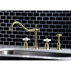 Kingston Brass Heritage 4-Hole Widespread Kitchen Faucet with Brass Sprayer