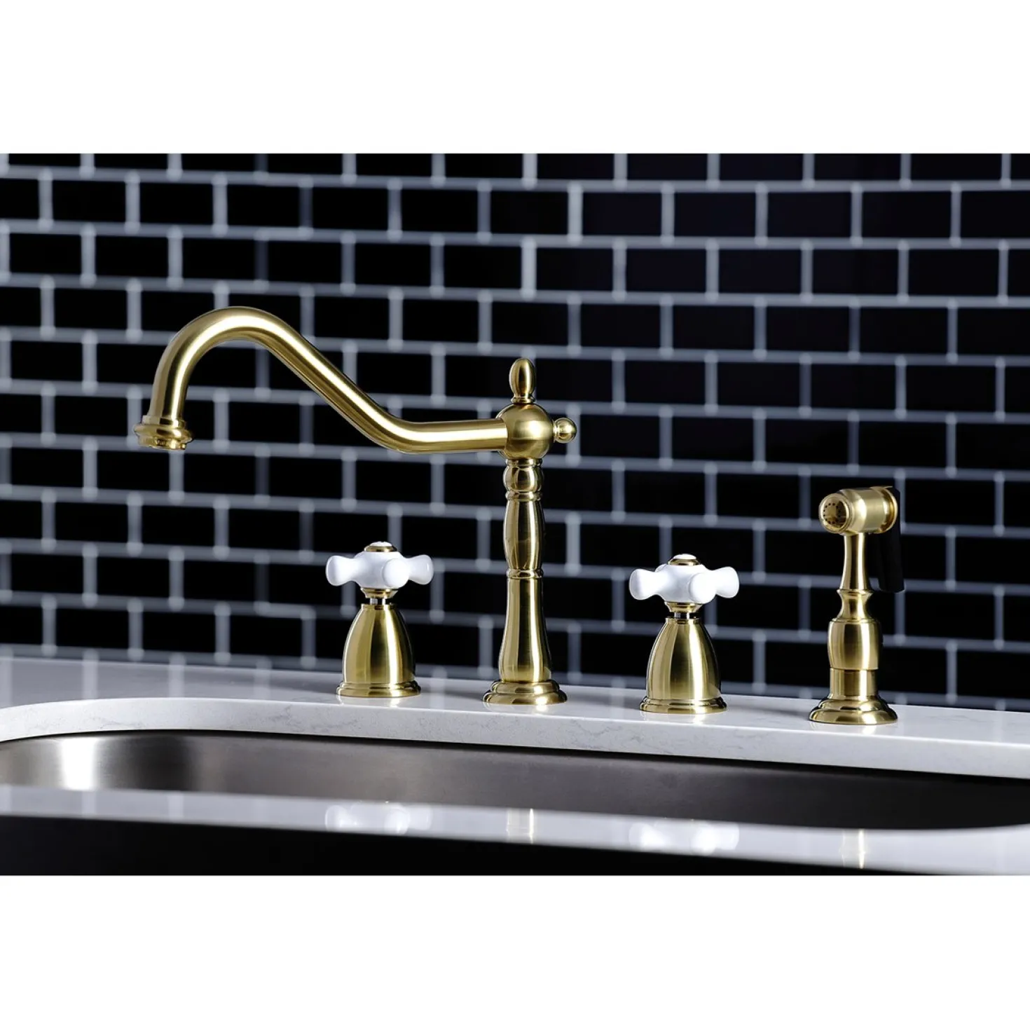 Kingston Brass Heritage 4-Hole Widespread Kitchen Faucet with Brass Sprayer