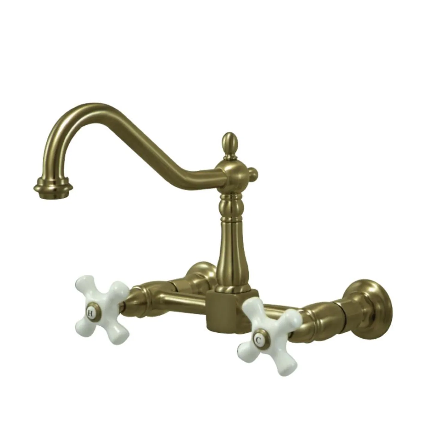 Kingston Brass Heritage 2-Hole 8-Inch Wall Mount Kitchen Faucet
