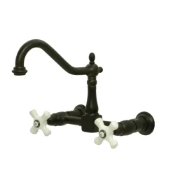 Kingston Brass Heritage 2-Hole 8-Inch Wall Mount Kitchen Faucet