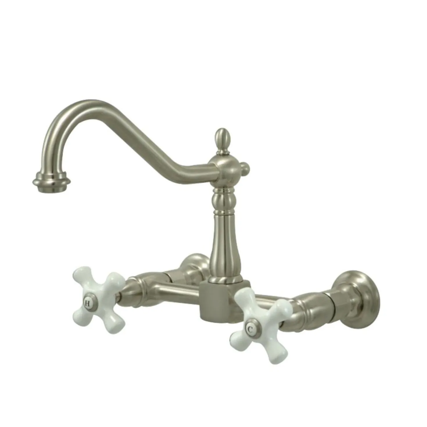 Kingston Brass Heritage 2-Hole 8-Inch Wall Mount Kitchen Faucet