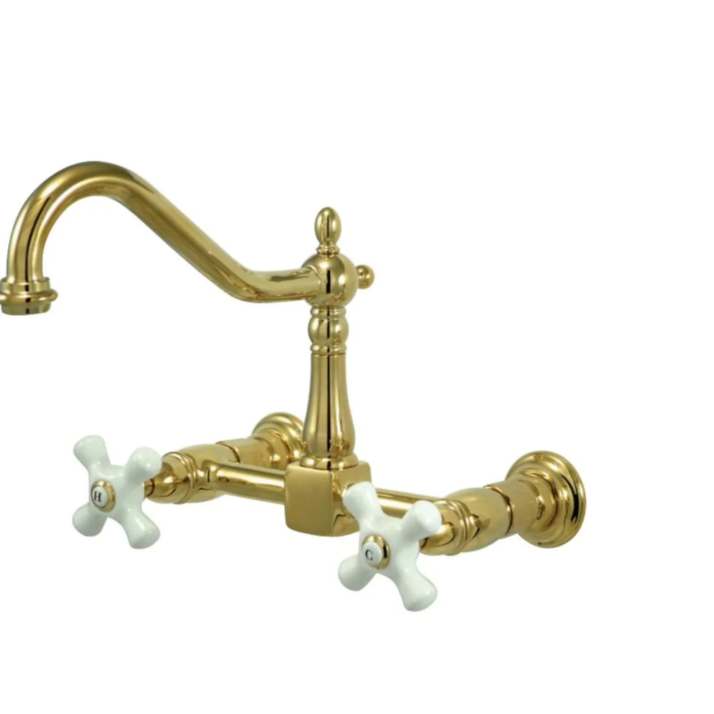 Kingston Brass Heritage 2-Hole 8-Inch Wall Mount Kitchen Faucet