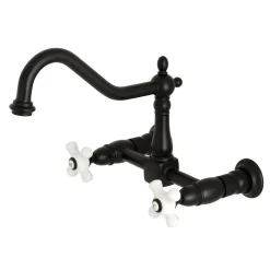 Kingston Brass Heritage 2-Hole 8-Inch Wall Mount Kitchen Faucet