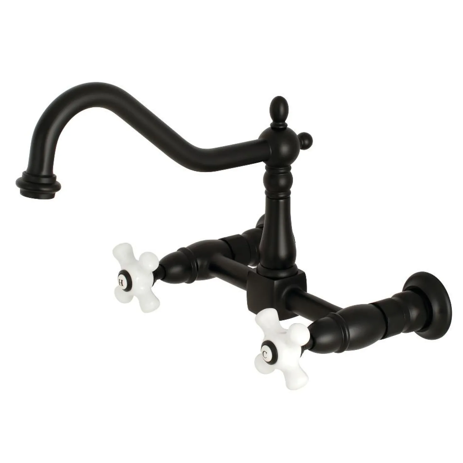 Kingston Brass Heritage 2-Hole 8-Inch Wall Mount Kitchen Faucet