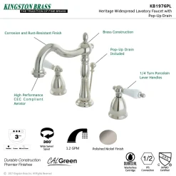 Kingston Brass Heritage 3-Hole 8-Inch Widespread Bathroom Faucet